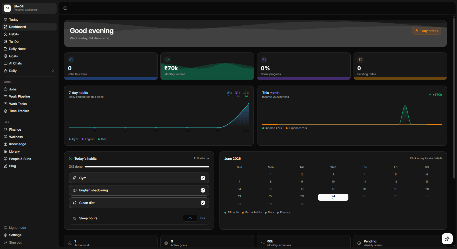 Life OS dashboard preview